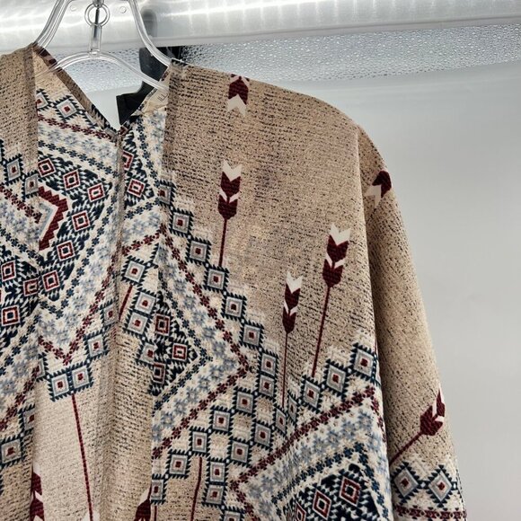 Illa Illa Women's Open Front Aztec Print Kimono Size Small Tassels - Picture 4 of 8